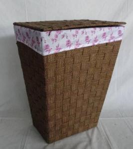 Home Storage Laundry Basket Flat Paper Braid Woven Metal Frame Laundry Hamper With Liner System 1