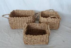 Home Storage Hot Sell Soft Woven Maize Brown Box With Handle S/3