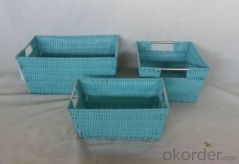 Home Storage Willow Basket Pp Tube Woven Over Metal Frame Baskets With Stainless Handle S/3