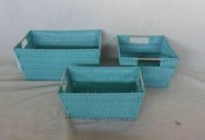 Home Storage Willow Basket Pp Tube Woven Over Metal Frame Baskets With Stainless Handle S/3 System 1