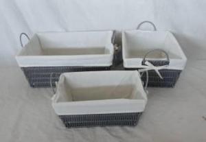 Home Storage Hot Sell Pp Tube Woven Over Metal Frame Gray Baskets With Liner S/3