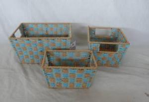 Home Storage Hot Sell Two-Tone Twisted Paper Woven Over Metal Frame Baskets S/3 System 1