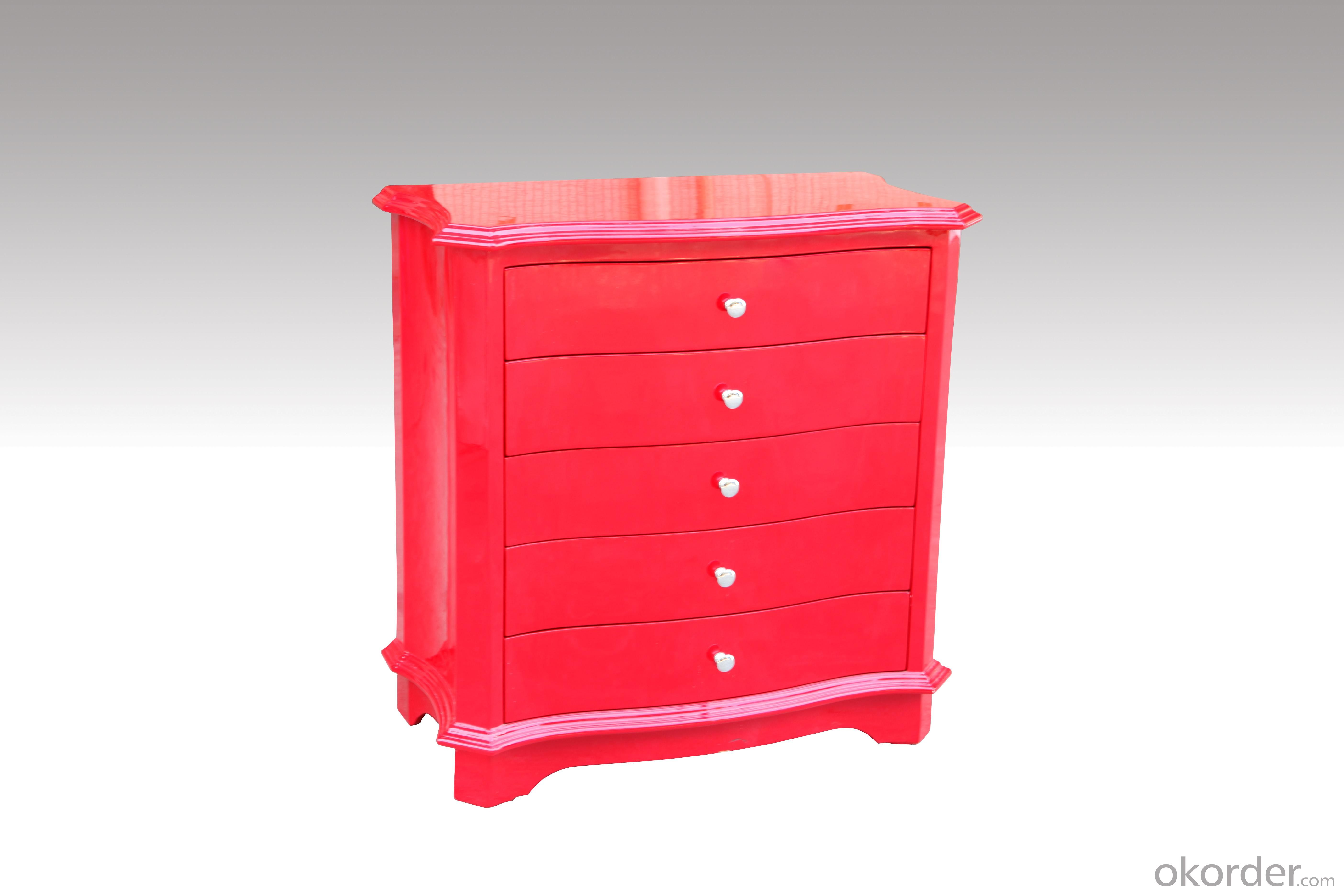 Home Furniture Classical 5 Drawer Cabinet Red PU High Gloss MDF And Birch Solid