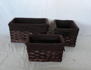 Home Storage Willow Basket Stained Willow And Woodchip Baskets With Liner S/3