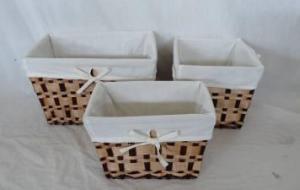 Home Storage Hot Sell Stained Woodchip Woven Over Baskets With Liner S/3 System 1