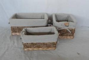 Home Storage Willow Basket Mixed Willow,Seagrass,Cattail Braid,Woodchip Baskets With Gray Liner S/3