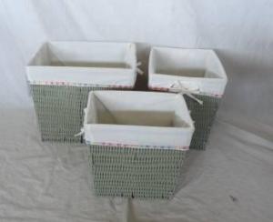 Home Storage Hot Sell Pp Tube Woven Over Metal Frame Baskets With White Liner S/3