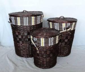Home Storage Hot Sell Stained Woodchip Dark Color Laundry Baskets With Liner S/3