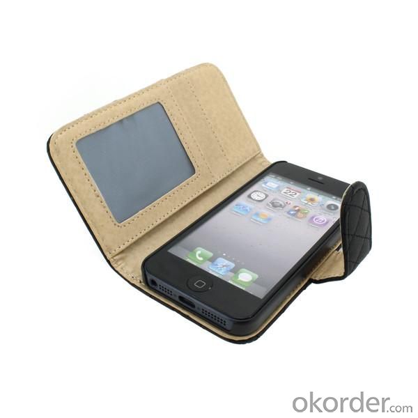 Luxury PU Leather for iPhone5/5S Wallet Pouch Stand Case Cover Black