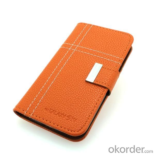 Luxury PU Leather Wallet Pouch Stand Case Cover For Samsung Galaxy S4 (I9500) Orange