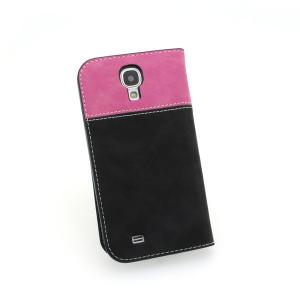 For Samsung Galaxy S4 I9500 Hot Selling Contrast Multi Color Leather Cover Wallet Flip Case With Card Slot Hot Pink