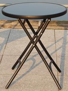 Hot Selling Outdoor Furniture Classical Black Steel & Tempered Glass Fold Table