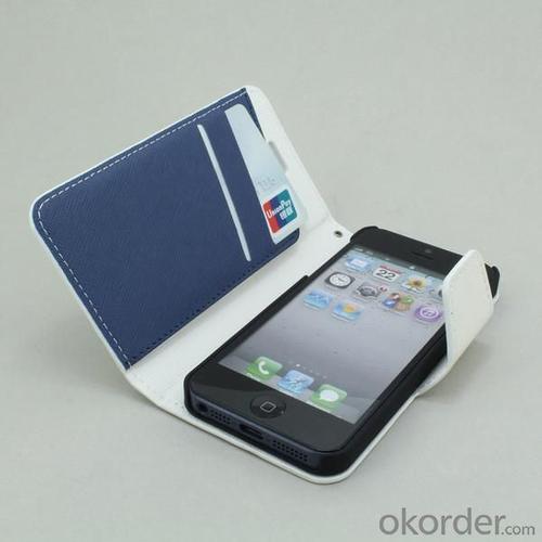 Cross Pattern PU Leather Case Cover for iPhone5/5S Wallet Pouch White System 1