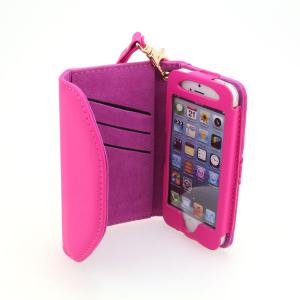 2014 New For iPhone 5 5S 5G 5GS Wallet Case Smooth PU Leather Flip Case Cover With ID Credit Card Slot Pink