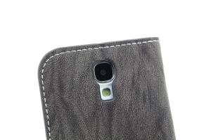 Grey Luxury PU Leather For Samsung Galaxy S4 (I9500) Wallet Pouch Stand Case Cover