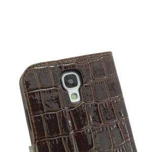 Luxury PU Leather Stand Case Cover for Samsung Galaxy S4 (I9500) Wallet Pouch Dark Brown