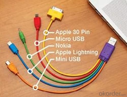 5 in 1 Data and Chager Cable USB TO IPHONE4 /IPHONE5 lightning /NOKIA / MICRO USB/MINI USB