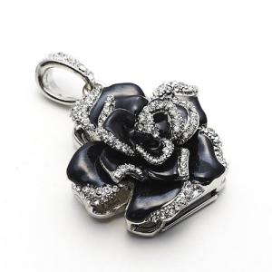 2GB Elegant Crystal Rose Jewelry USB Flash Memory Drive Black