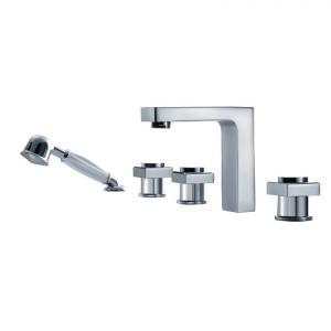 Three Blass Handle Chrome Plated Bathroom Sink Square Faucet With Shower