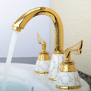 Antique Brass Body Basin Faucet With Two Handles