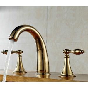 Gold Plated Two Brass Handle Faucet System 1