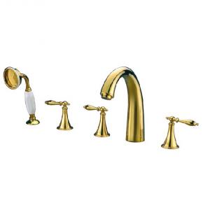 Gold Plated Bathroom Sink Faucet Mixer Two Handles