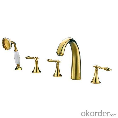 Gold Plated Bathroom Sink Faucet Mixer Two Handles System 1