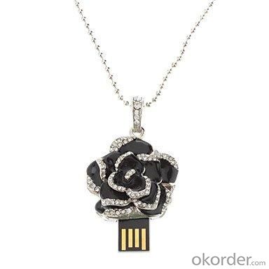 2GB Elegant Crystal Rose Jewelry USB Flash Memory Drive Black System 1