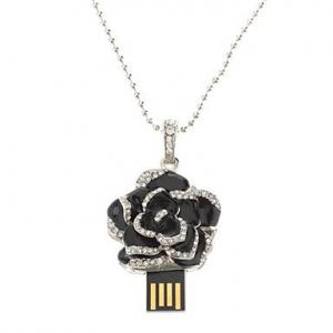 2GB Elegant Crystal Rose Jewelry USB Flash Memory Drive Black System 1