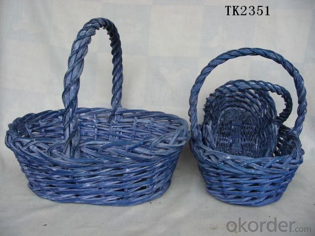 Hot Sale Home Storage Set Of Three Antique Blue Oval Willow Basket System 1