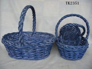 Hot Sale Home Storage Set Of Three Antique Blue Oval Willow Basket System 1