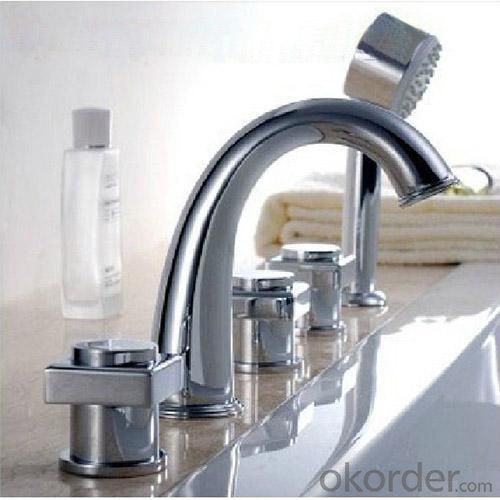 Three Blass Handle Chrome Plated Bathroom Sink Square Faucet With Shower System 1