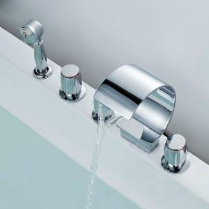 Three Blass Handle Chrome Plated Centerset Waterfall Bathroom Faucet