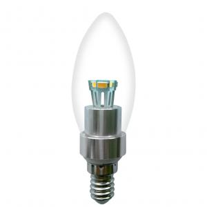 Dimmable LED Candle Bulb High Quality Silver Aluminum 3W Ra85 E14 180lm 85-265V LG SMD LED Chip Clear/Frosted/Milky Glass Cover