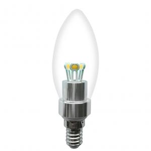 Dimmable LED Candle Bulb High Quality Silver Aluminum 3W Ra85 E14 180lm 85-265V COB LED Chip Clear/Frosted/Milky Glass Cover