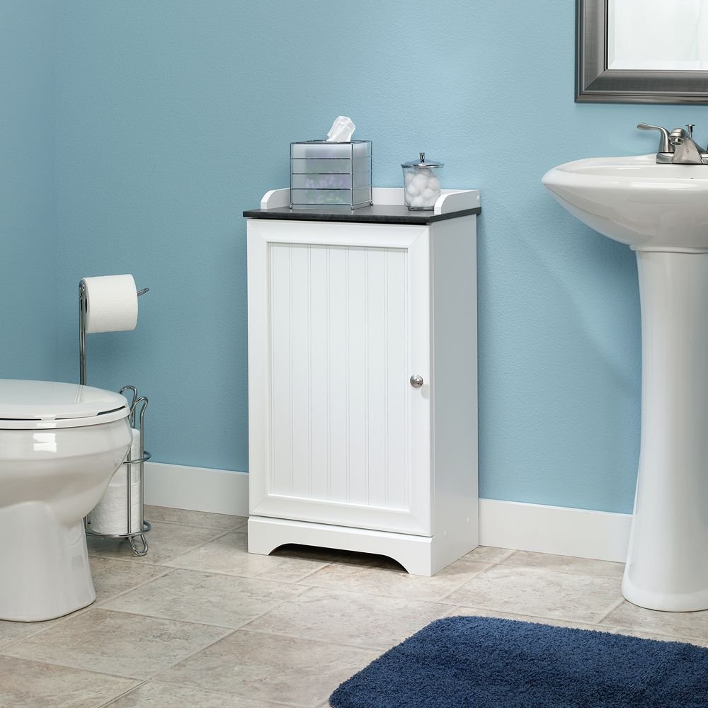 Applied White Bath Cabinet Storage, White Bathroom Storage Cabinet With Marble Top