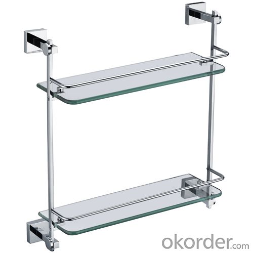 New Bathroom Accessories Solid Brass Double Glass Shelf