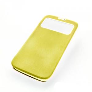 Front Hollow Luxury PU Leather Stand Case Cover for Samsung Galaxy S4 (I9500) Yellow