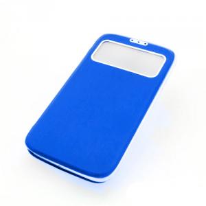 Front Hollow Luxury PU Leather Stand Case Cover for Samsung Galaxy S4 (I9500) Blue