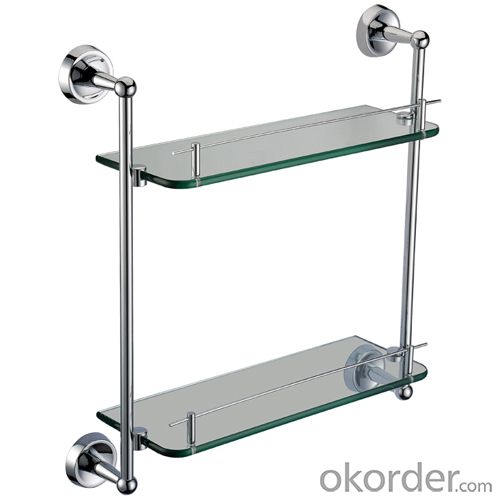 Exquisite Brass Bathroom Accessories Double Glass Shelf