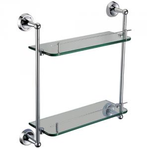 Exquisite Brass Bathroom Accessories Double Glass Shelf