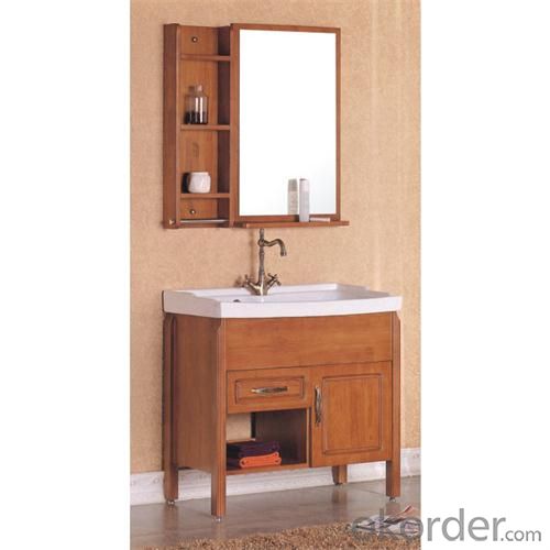 Classical Oak Bathroom Cabinet Ceramic Top Bath Vanity With Two Door System 1