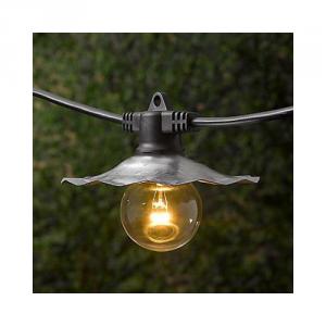 European Cafe Commercial String Lights With Galvanized Shades