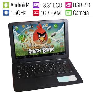 Newest 13.3 Inch android Laptop for Students/Children/Andorid 4.1 OS/A10 1.5GHz CPU/8GB Landflash/1.3M Camera/15000mah battery