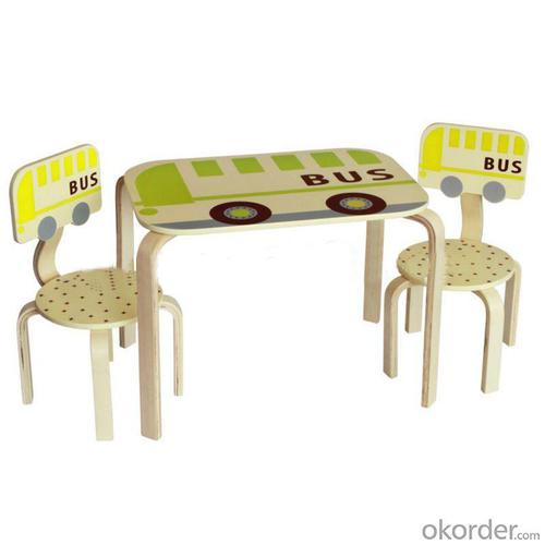 2014 Hot Sale Cartoon Red Bus Wood Kids Table Chairs Grass Green System 1