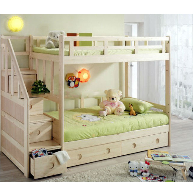 King Size Wooden Bunk Bed With Stairs, King Size Bunk Bed