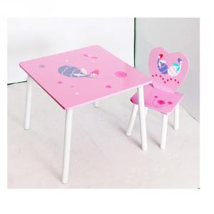 Popular For Girl Pink Fairy Design Cartoon Wooden Table Chair Set From China Factory System 1