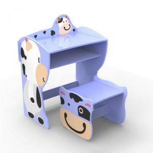 Kids Preschool Learning Desk With Cow Photo White System 1