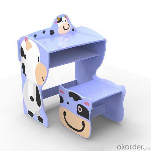 Kids Preschool Learning Desk With Cow Photo White System 1