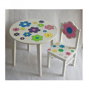 Cartoon Flower Pattern White Pine Wood Children Table Round Study Table, Dinning Table System 1